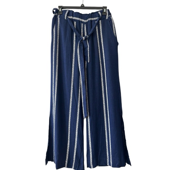 Indigo Rein Pants Women Size Medium Linen Blend Navy Beach Wide Leg Elastic - Picture 6 of 14